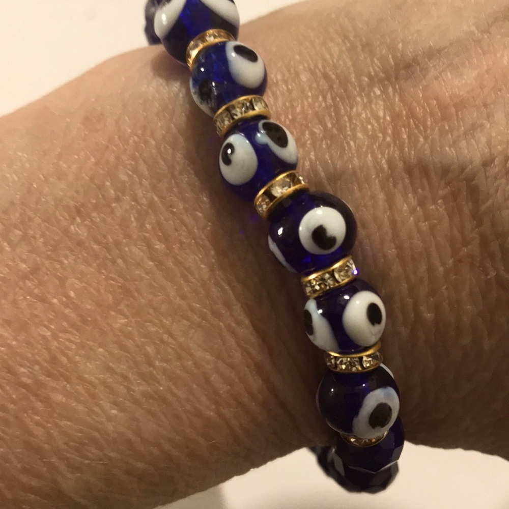 Artisan Cobalt Blue Evil Eye Beaded Bracelet Small Wrist